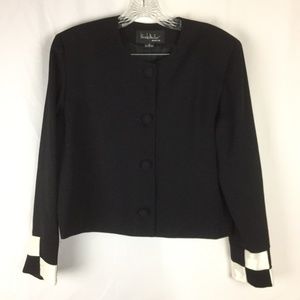 🎄 Nicole Miller Vintage Black & White Jacket Checkered Cuffs - Size 8